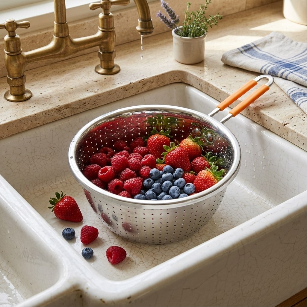 Дуршлаг с ручкой, глубокий, нержавеющая сталь, серебристый, d 24 см