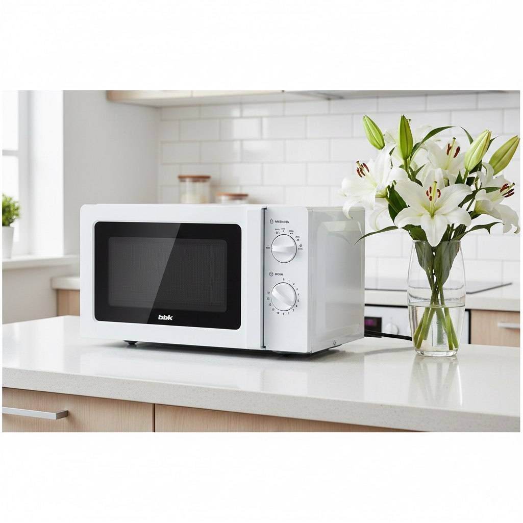 Печь микроволновая BBK 20MWS-777M/W, 20 л, 1150 Вт, механическое управление, белая