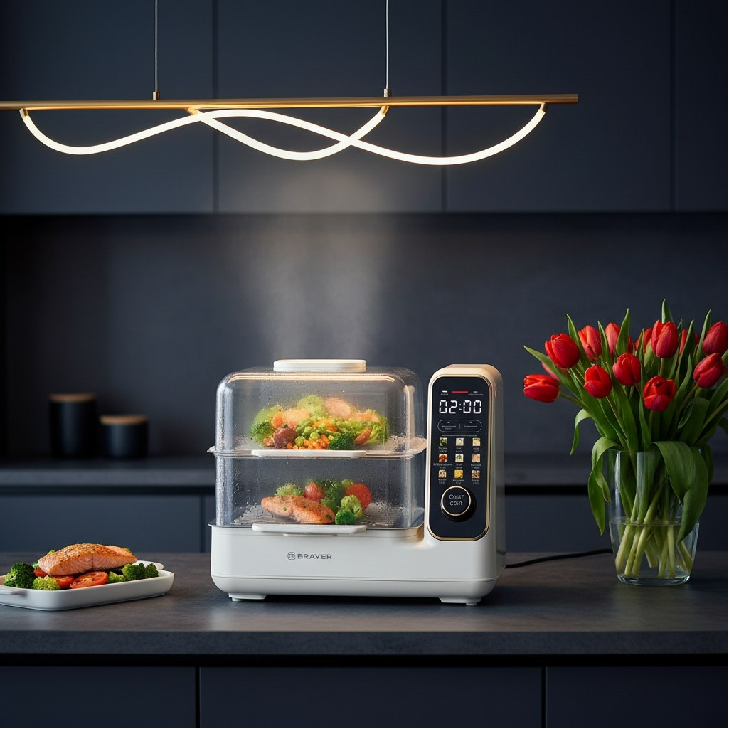 Пароварка Brayer BR2860, для приготовления двух блюд на пару, 2050 Вт, 10 л