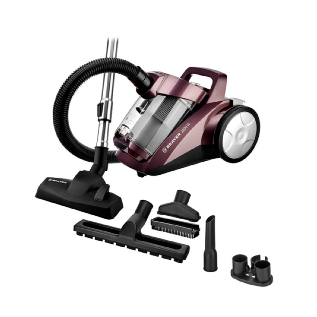 Пылесос циклонного типа Brayer BR4205, сиреневый, 4 л, всасывание 420 Вт, общая мощность 2200 Вт