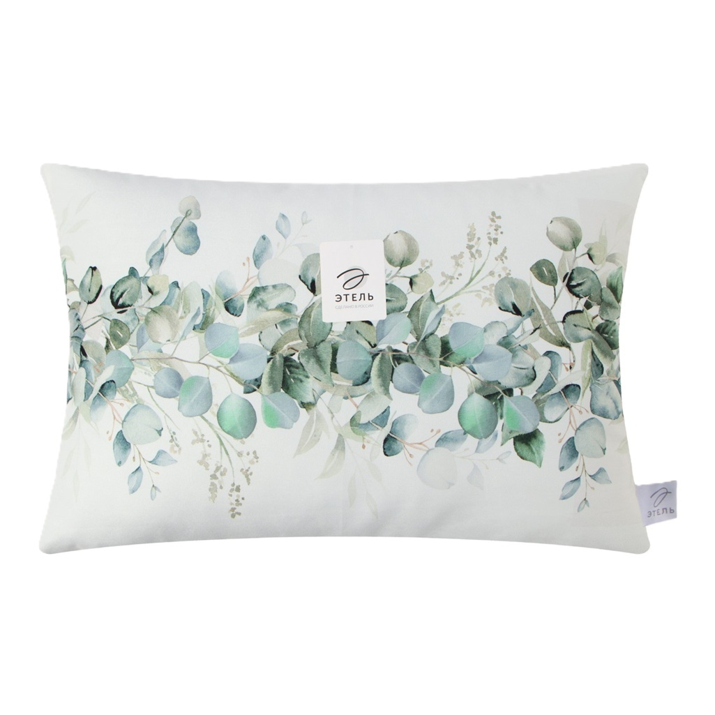 Подушка декоративная Этель Листья 9849758, велюр, синтепон, белый с зеленым, 40х60 см
