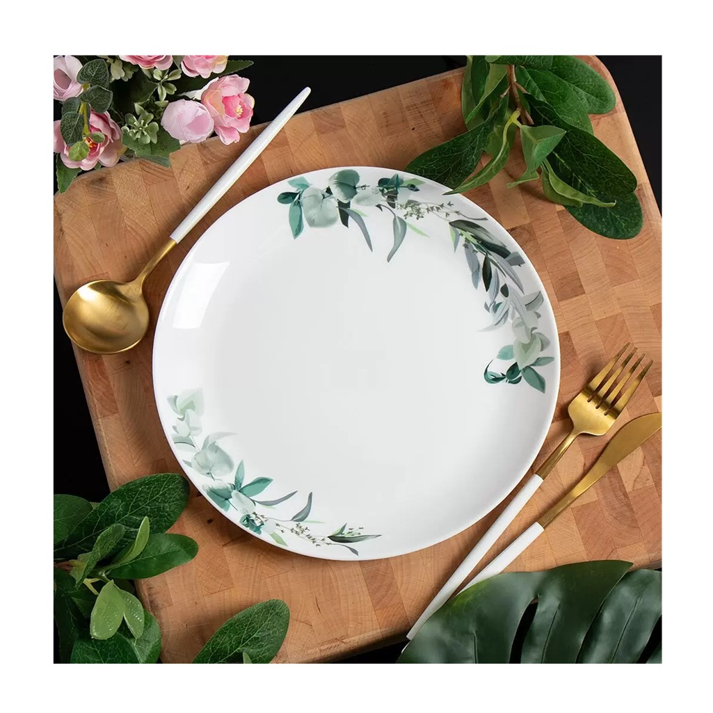 Тарелка обеденная Daniks Эвкалипт LHP 95, круглая, стеклокерамика, белая, 24 см