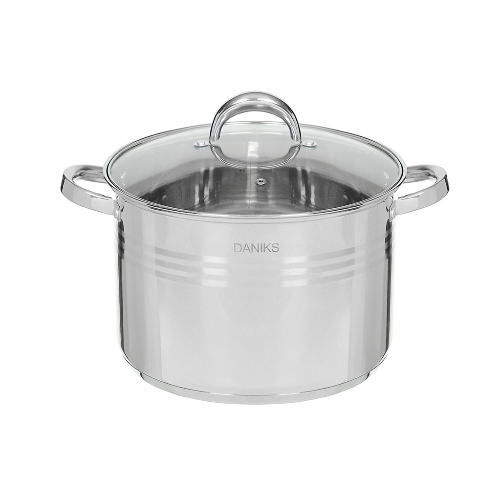 Кастрюля Daniks SP-6BP-12 Общепит с крышкой, нержавеющая сталь, индукция, 12 л