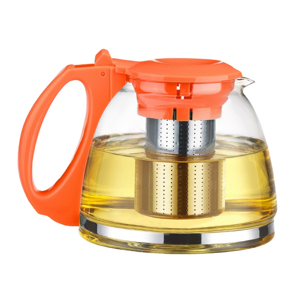 Чайник заварочный TimA Годжи, оранжевый, стеклянный, 1100 мл, с ситом, пластиковая ручка, крышка, A083OR-11