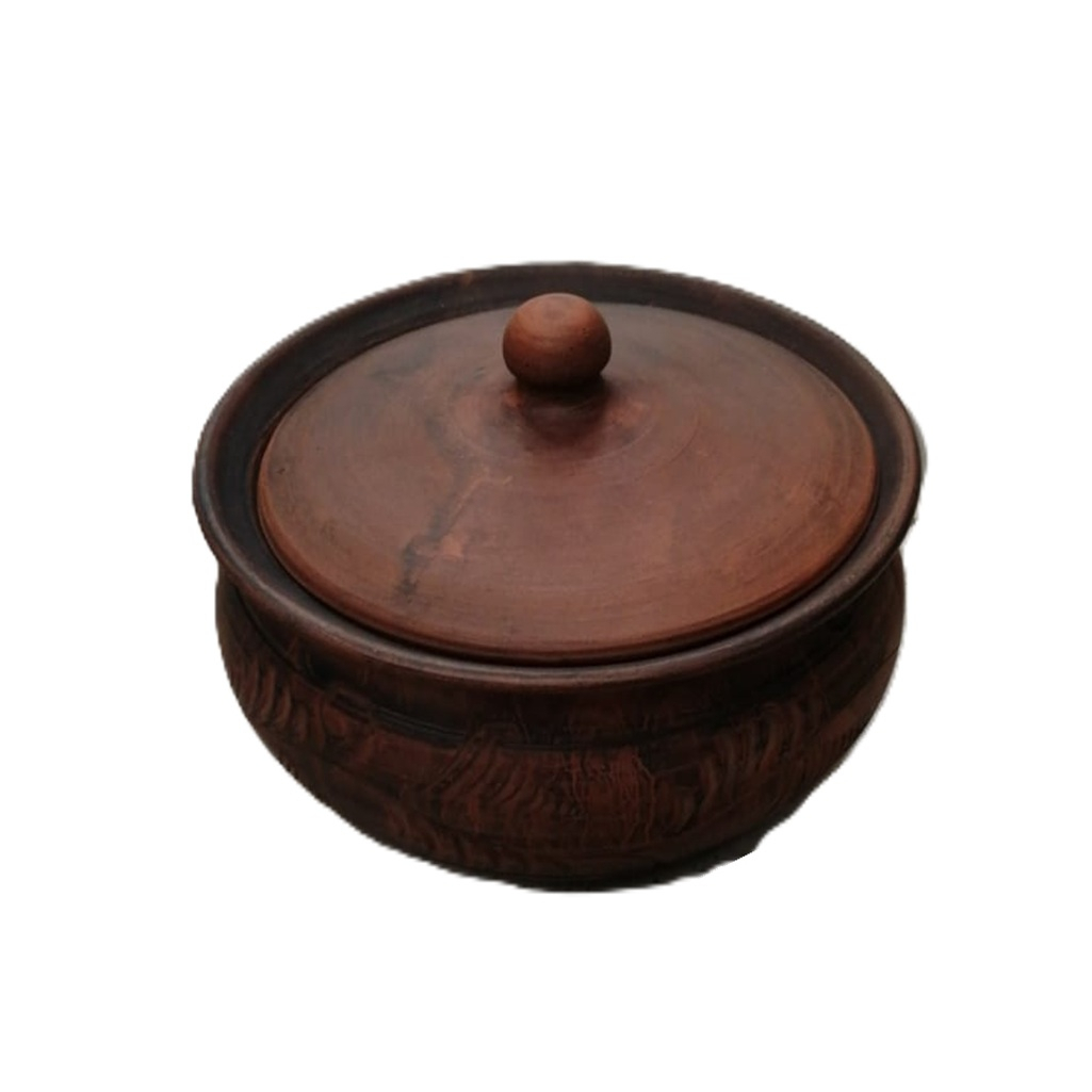 Салатник с крышкой №3 с декором, глина, коричневый, 20 см, 1.5 л