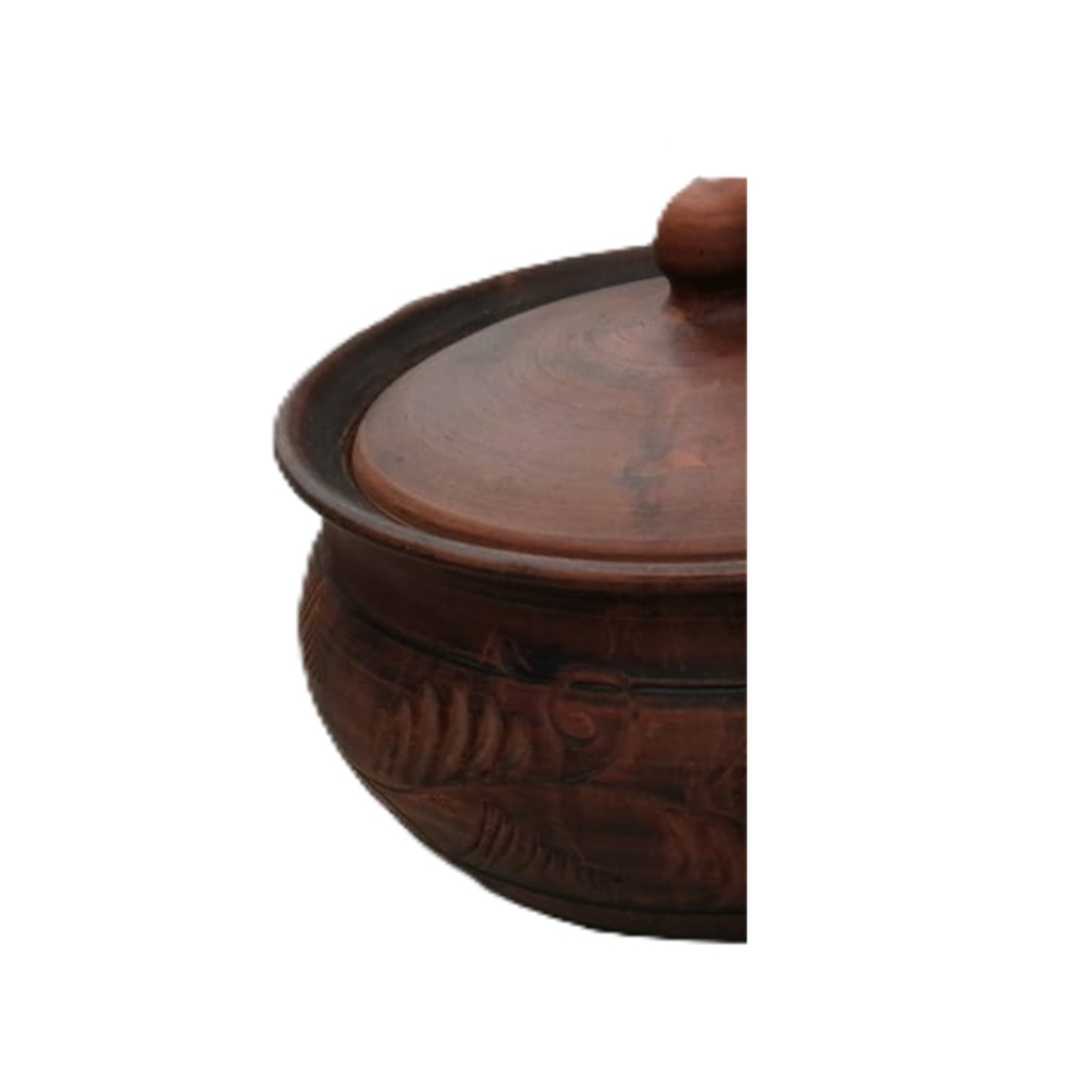 Салатник с крышкой №3 с декором, глина, коричневый, 20 см, 1.5 л