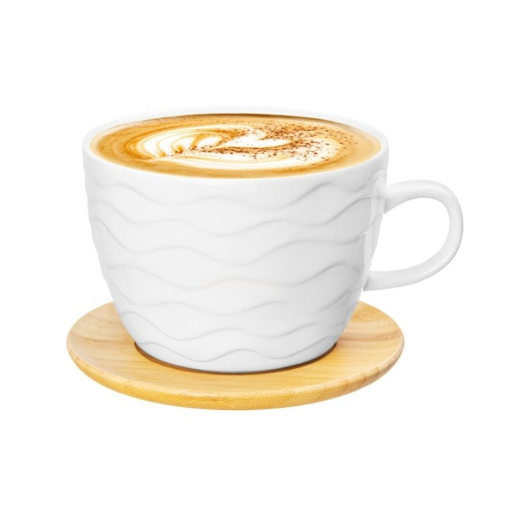 Кружка Еlan Gallery Айсберг 540218 с деревянной подставкой, фарфор, белая, 8х11.2х14 см, 500 мл