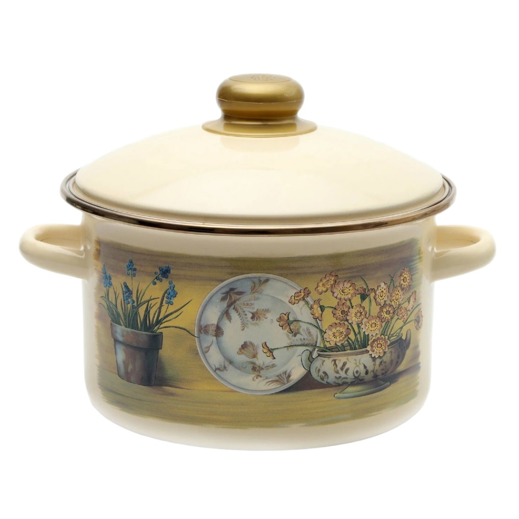 Кастрюля эмалированная СтальЭмаль Кантри-Д 21-1610/6, 2 л, нержавеющая сталь, бежевая