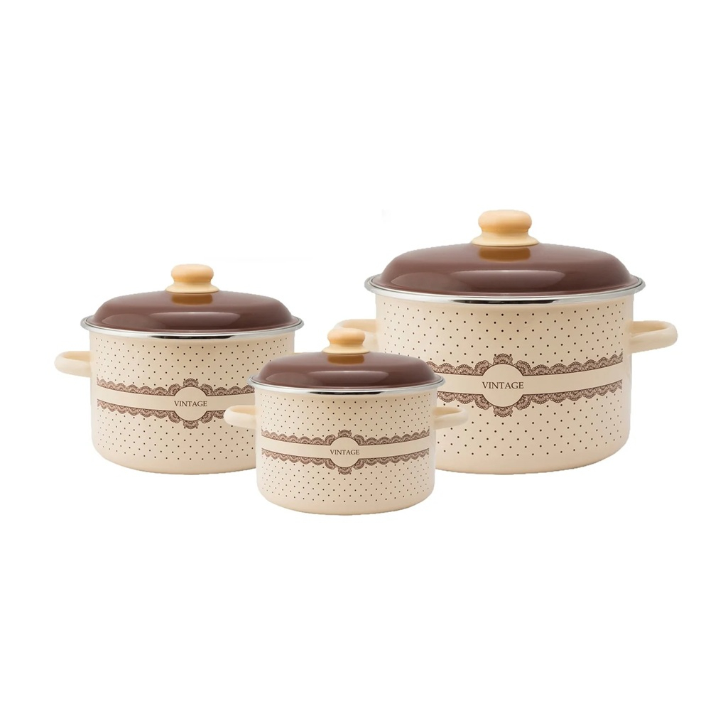Набор эмалированных кастрюль Стальэмаль №19 Vintage, бежевый, 2 л, 3 л, 5.5 л