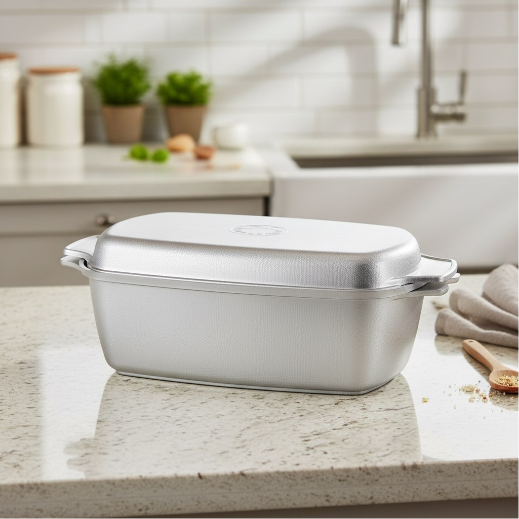 Гусятница Kukmara алюминиевая, с крышкой, объем 5.5 л, серый металлик