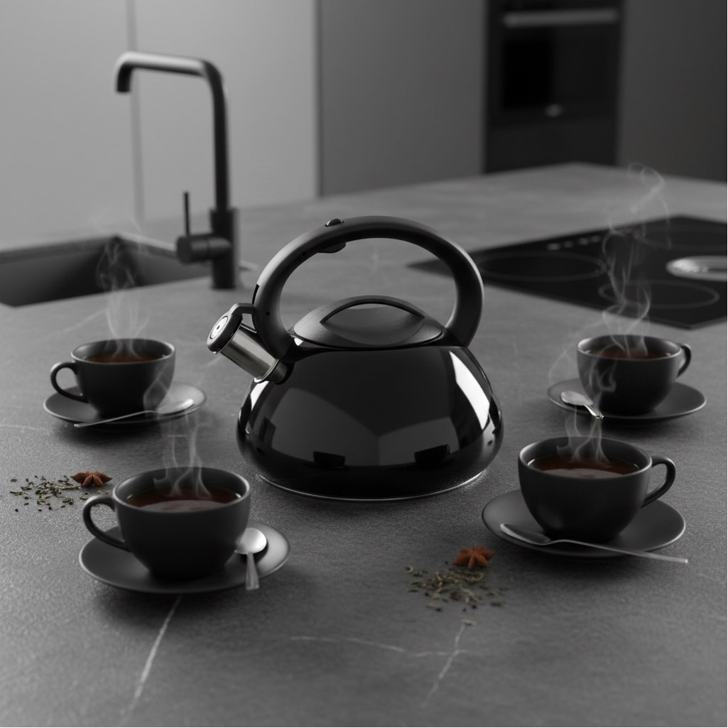 Чайник матовый Mallony MAL-105-N, нержавеющая сталь, черный, со свистком, индукция, 3 л