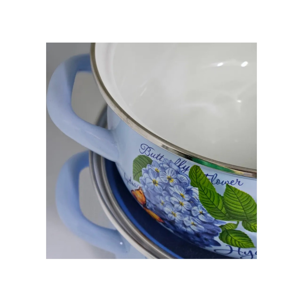 Набор эмалированных кастрюль Керченский металлургический завод Гортензия-Экстра, 2л, 3л, 4л, с крышками