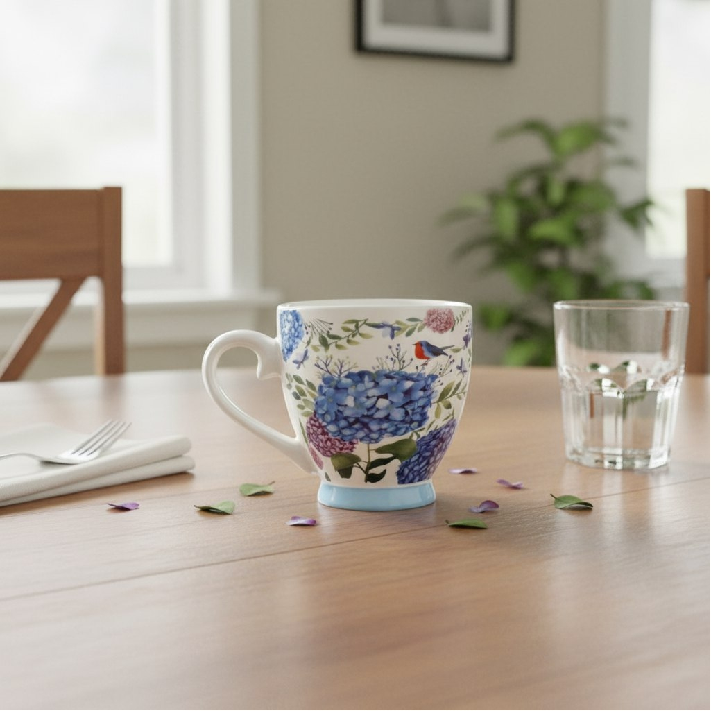 Кружка Daniks Гортензия, толстостенная керамика, гигиеничная глазурь, экологичная, 450 мл