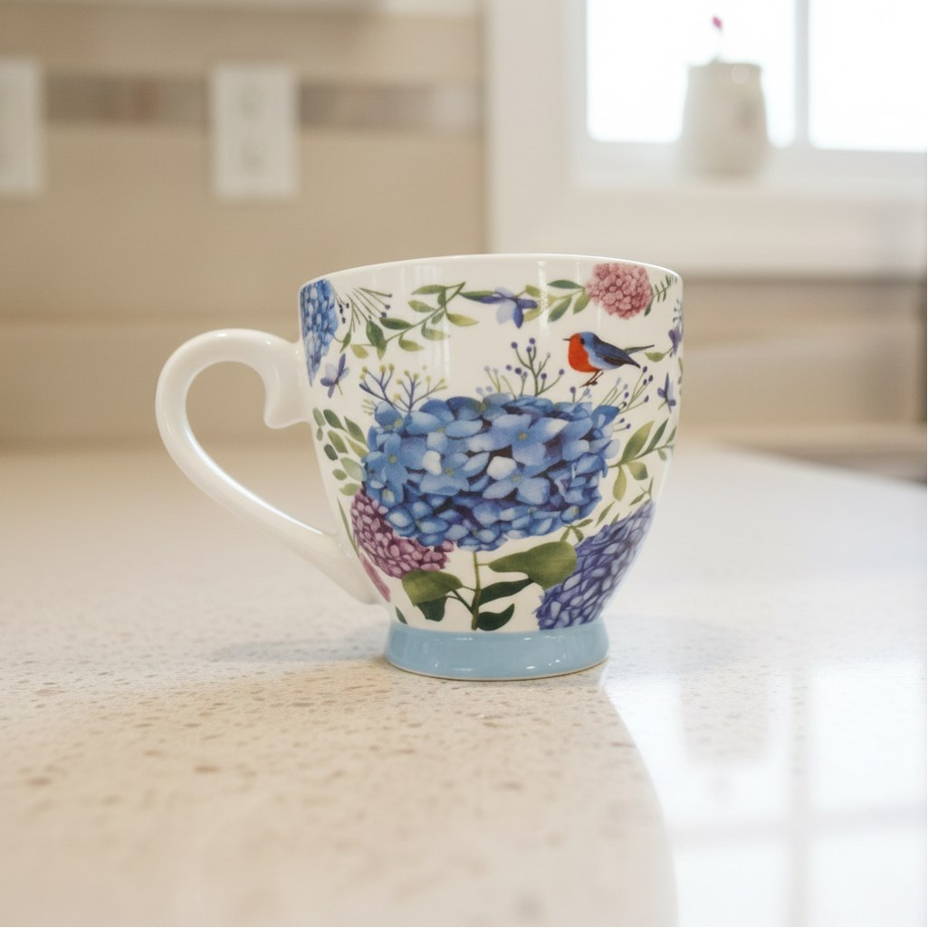 Кружка Daniks Гортензия, толстостенная керамика, гигиеничная глазурь, экологичная, 450 мл