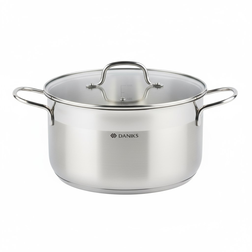 Кастрюля Daniks GS-01363-24CA Нолан, нержавеющая сталь, крышка стекло, индукция, 6.1 л
