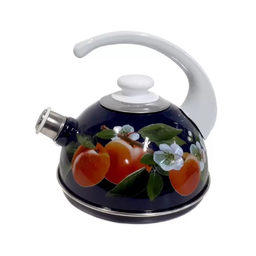 Чайник эмалированный Рубин Абрикос, со свистком, ручка консольная, синий, 2.5 л