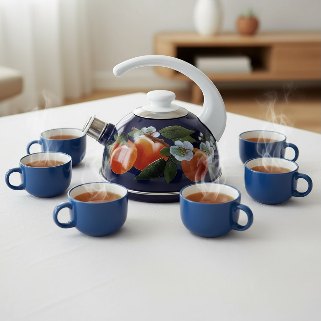 Чайник эмалированный Рубин Абрикос, со свистком, ручка консольная, синий, 2.5 л