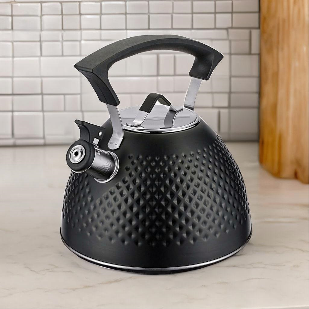 Чайник Regent Inox Linea TEA 78-002, объем 3 л, со свистком, нержавеющая сталь, цвет черный 