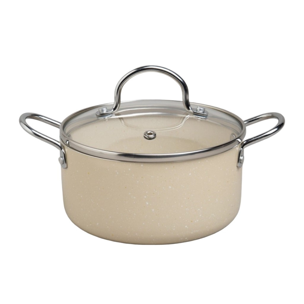 Кастрюля Agness 906-261, 1350 мл, антипригарное покрытие, стеклянная крышка, 80х160 мм, цвет бежевый