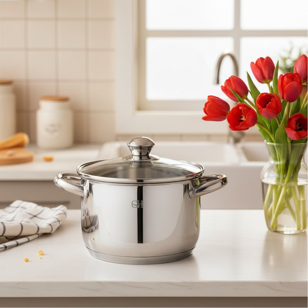 Кастрюля из нержавеющей стали Gold House Ringo GH-1829, стеклянная крышка, объем 3.9 л