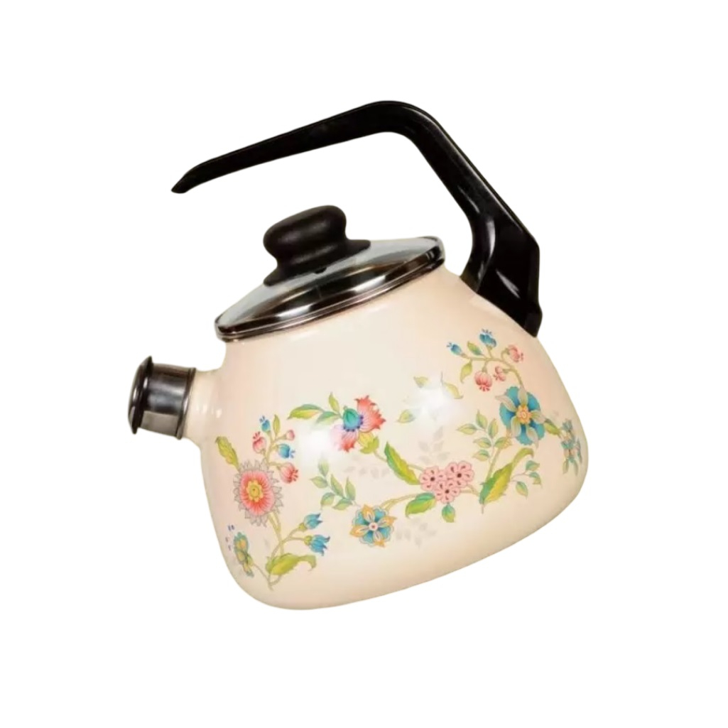 Чайник эмалированный СтальЭмаль Луговые цветы, со свистком, ручка консольная, индукция, 3 л