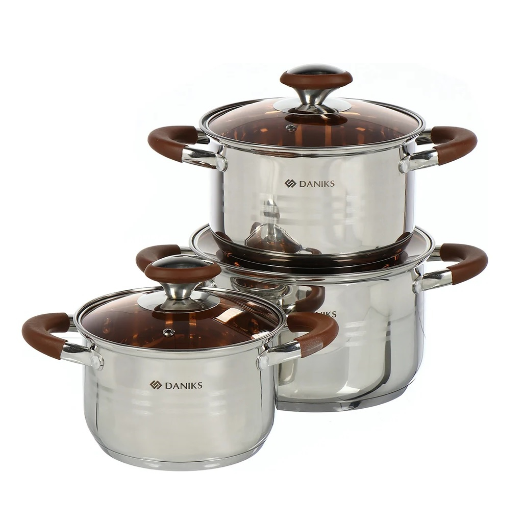 Набор кастрюль нержавеющая сталь Daniks Веллингтон, GS-01415-6SE, индукция, 2 л, 3 л, 4 л