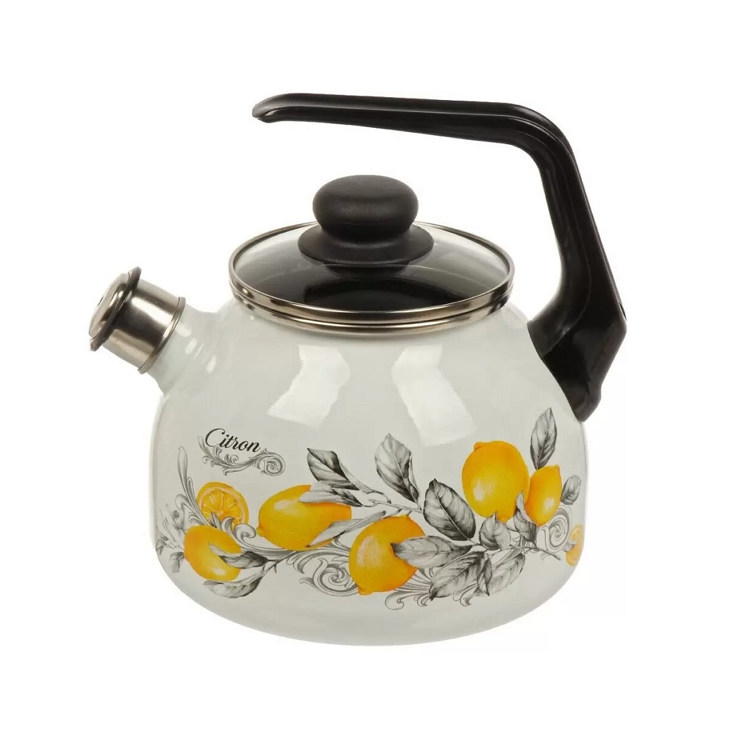 Чайник эмалированный Appetite Citron 4с209я, белый, со свистком, индукция, 3 л