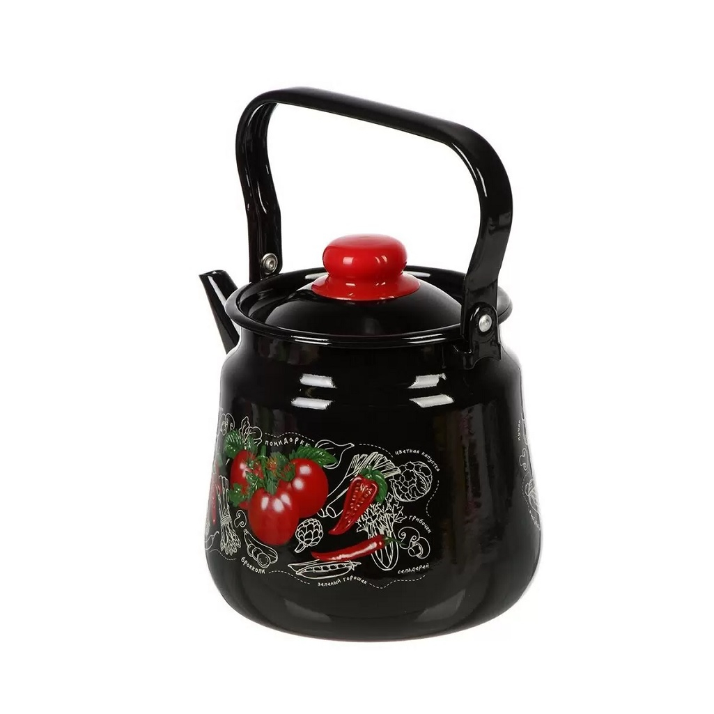 Чайник эмалированный СтальЭмаль Помидорки 1с26с, ручка консольная, индукция, 3.5 л