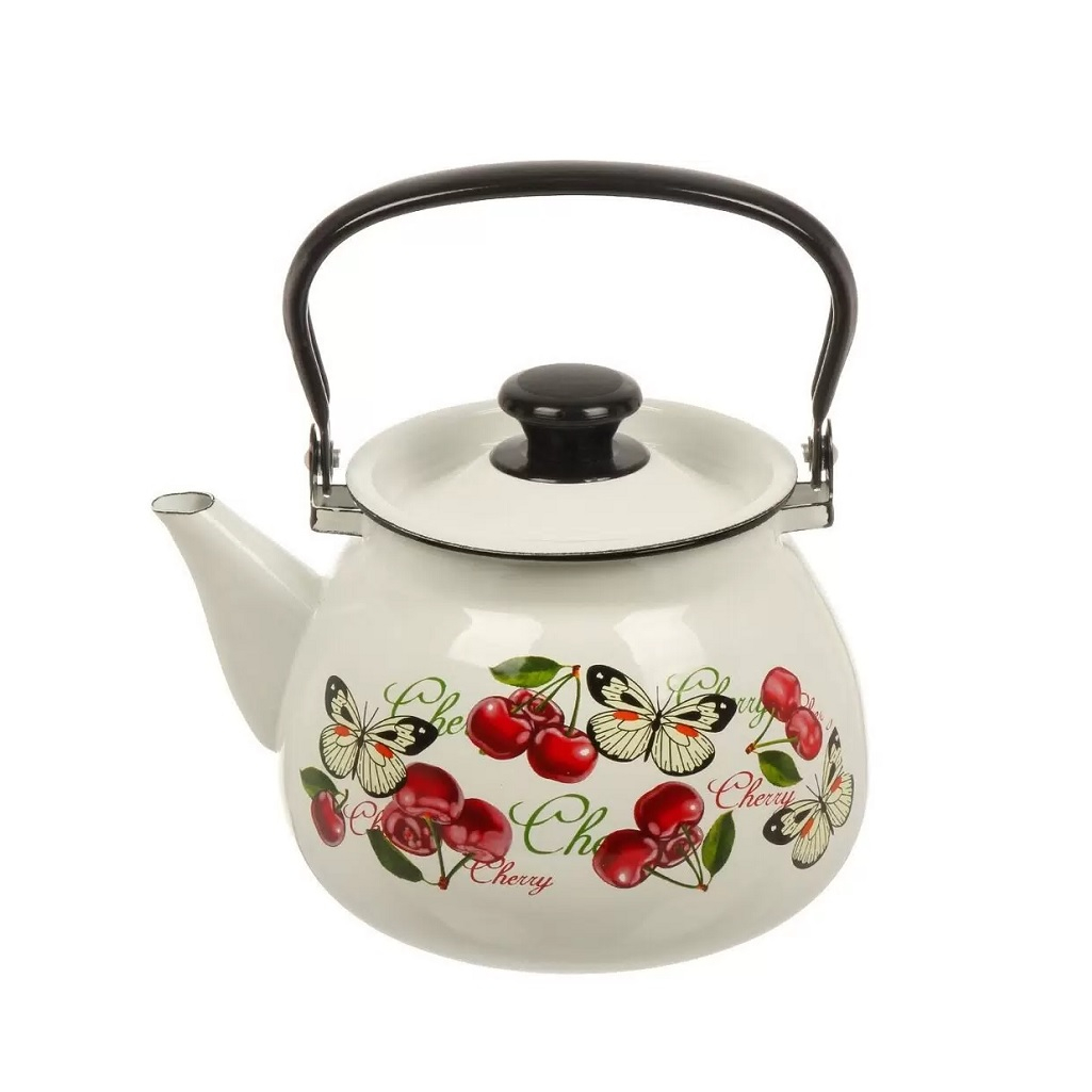 Чайник эмалированный Керчь 42104-132/6-У4, Черешенка, белый 3.5 л