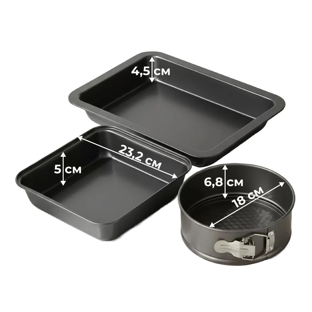 Набор форм для запекания Daniks 501561, сталь, антипригарное покрытие, в комплекте 3 формы, цвет серый