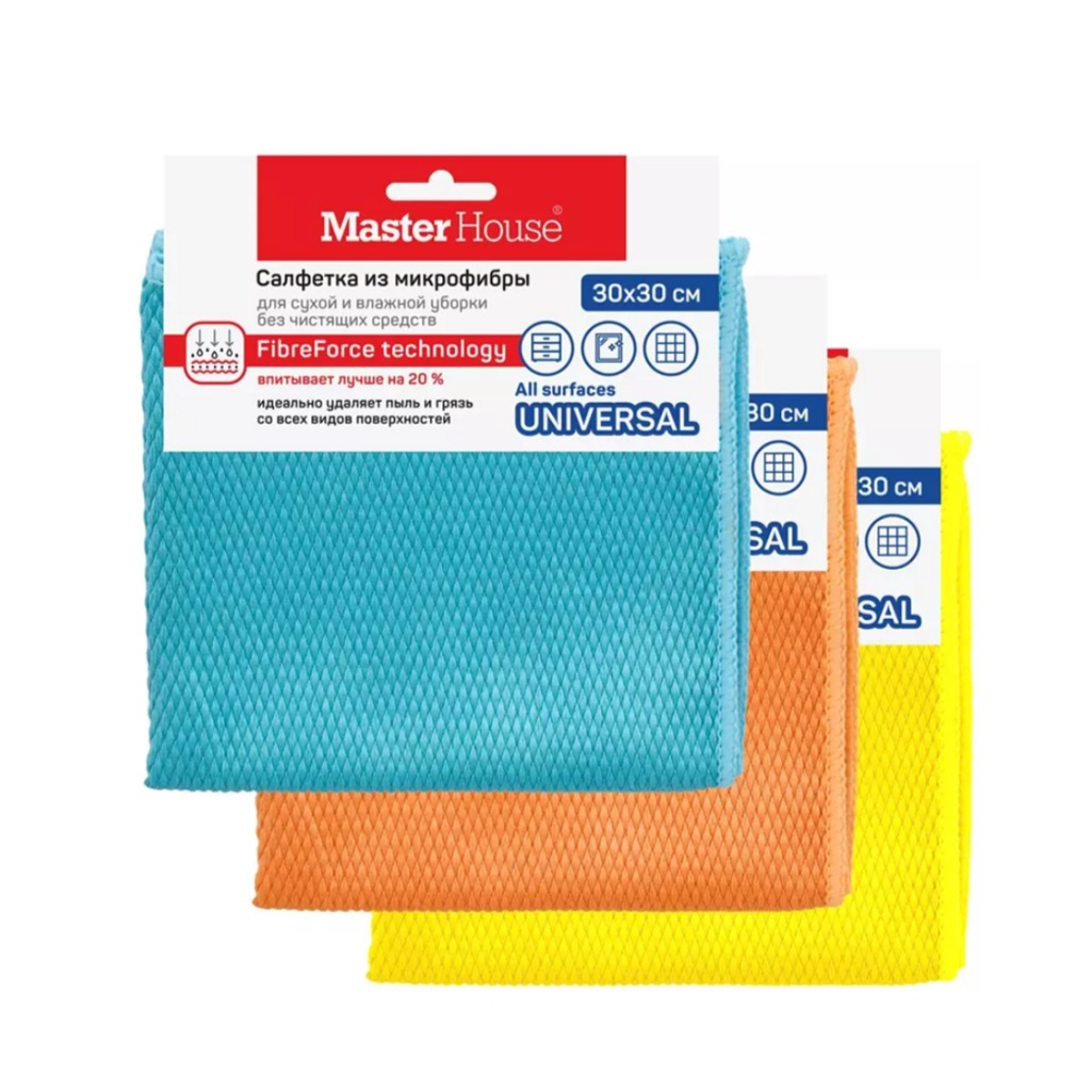 Салфетка для уборки стекла Master House 60443, микрофибра, 30х30 см