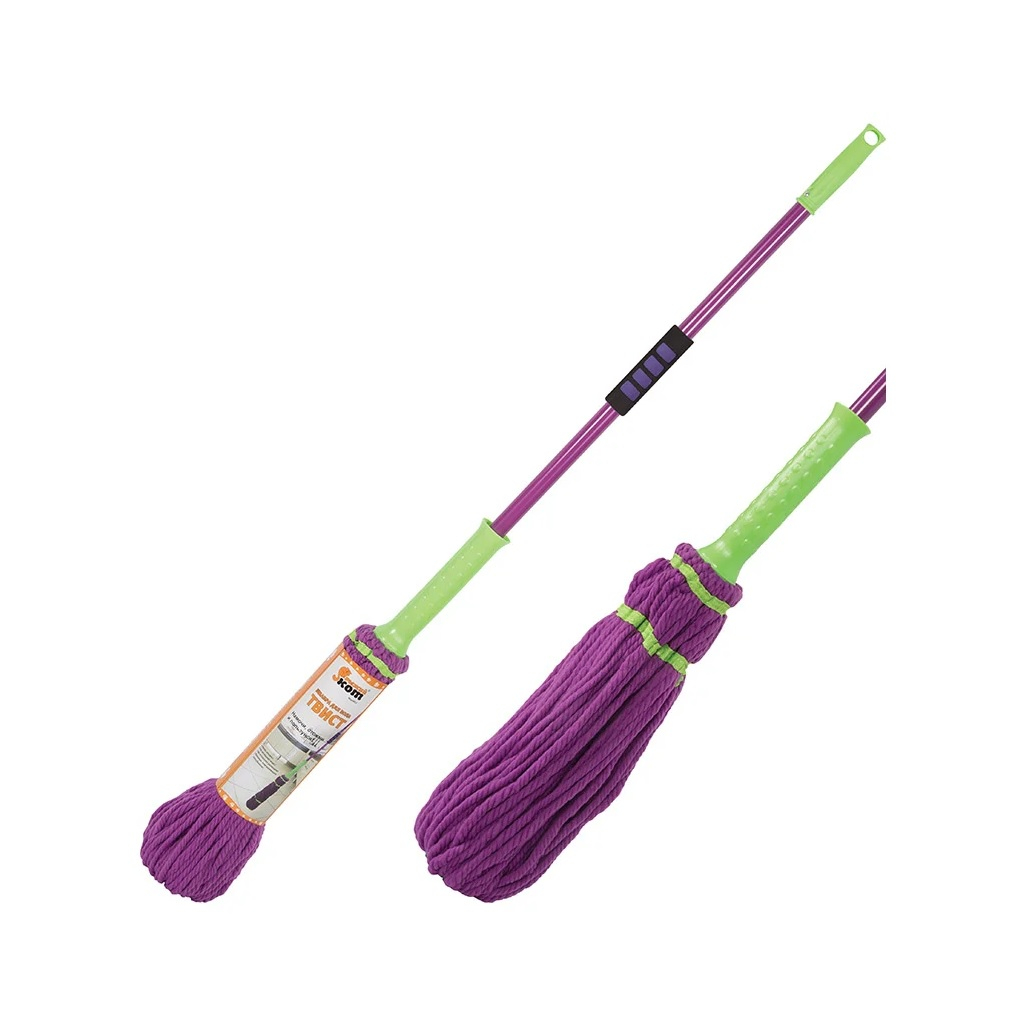 Швабра для пола Рыжий Кот Твист MopM11 310367, насадка микрофибра, отжим, фиолетовый с зеленым 