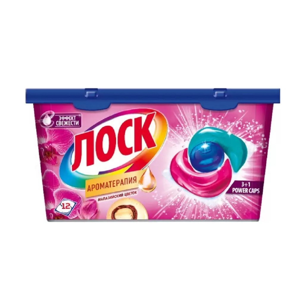 Капсулы для стирки Лоск Малазийский цветок, для цветного и светлого белья, в упаковке 12 штук