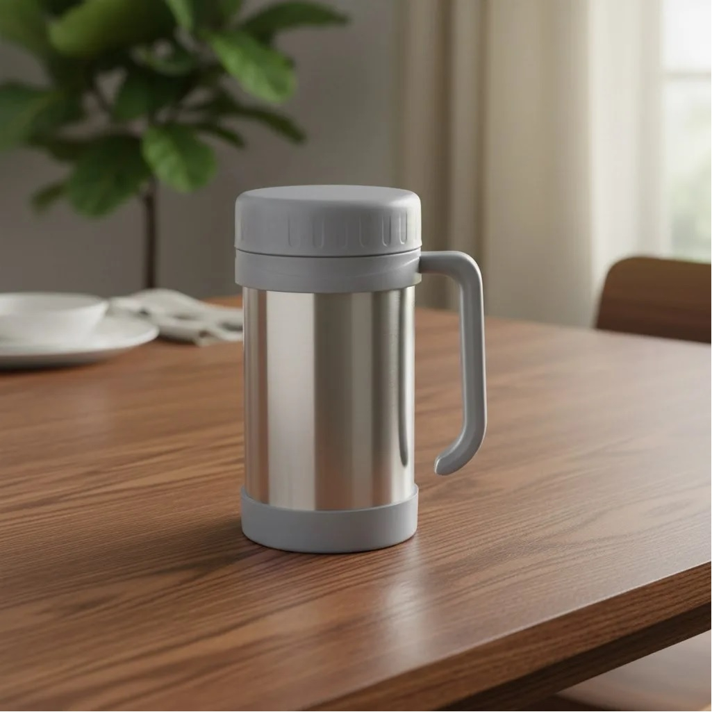 Термос Mallony Valente, широкое горло, ручка, серый, объем 0.5 л