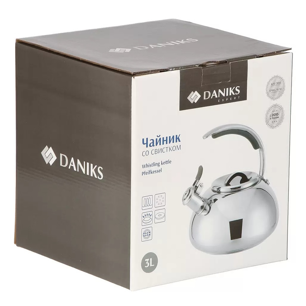 Чайник нержавеющая сталь Daniks Expert GS-04590, 480194, со свистком, зеркальный, индукция, 3 л
