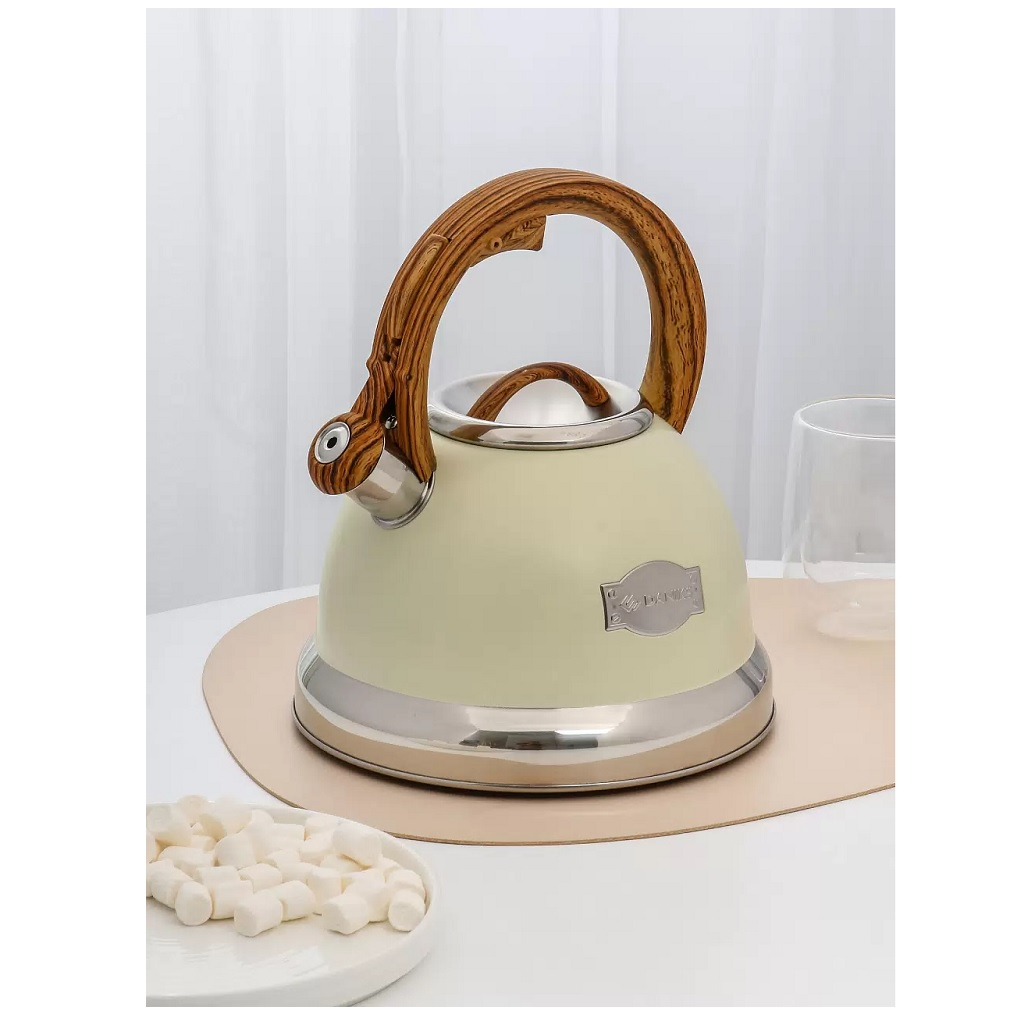 Чайник нержавеющая сталь Daniks GS-04083C 480191, со свистком, слоновая кость, индукция, 3.4 л