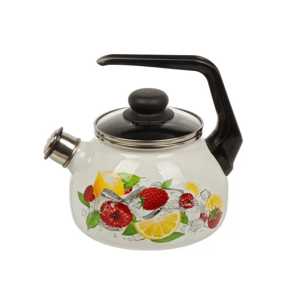 Чайник эмалированный СтальЭмаль, Лимон 506138, со свистком, ручка консольная, индукция, 2 л