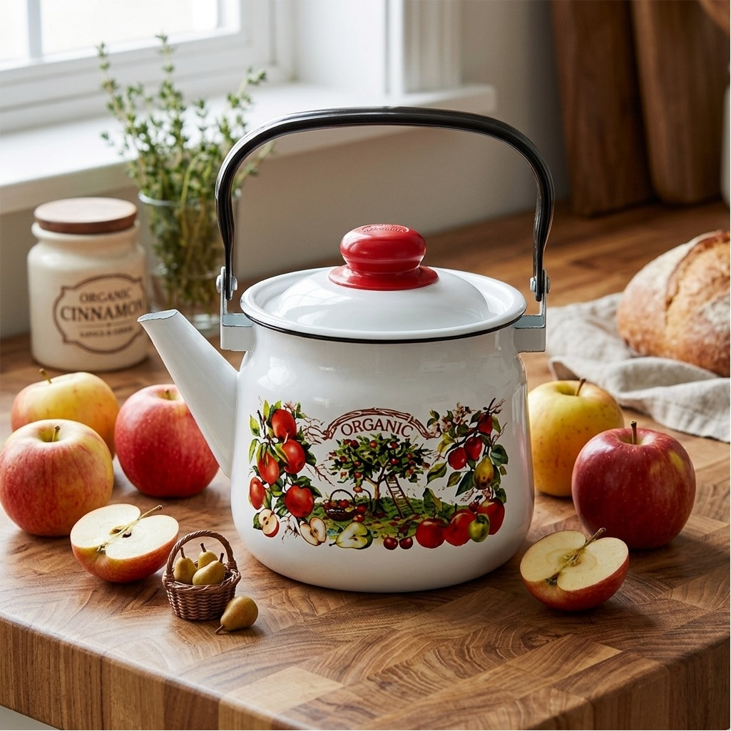 Чайник эмалированный Магнитогорск 01-2713/4-Organic, белый, с рисунком, 3.5 л