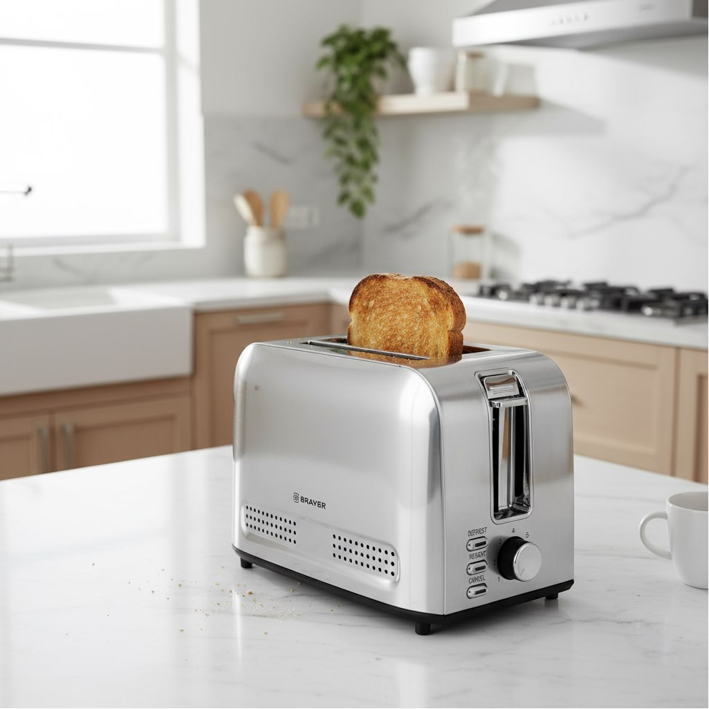 Тостер Brayer 2110BR, 7 режимов работы, съемный поддон, сталь, 850 Вт
