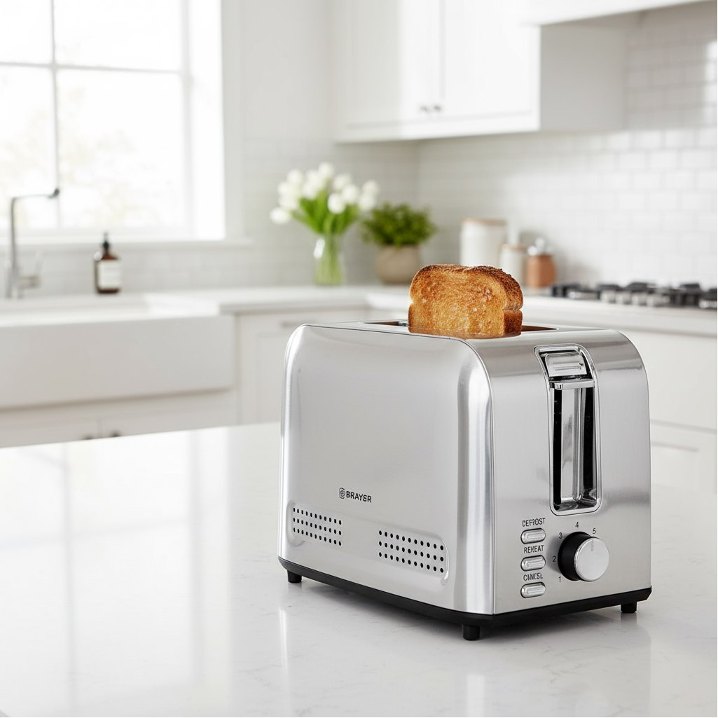 Тостер Brayer 2110BR, 7 режимов работы, съемный поддон, сталь, 850 Вт