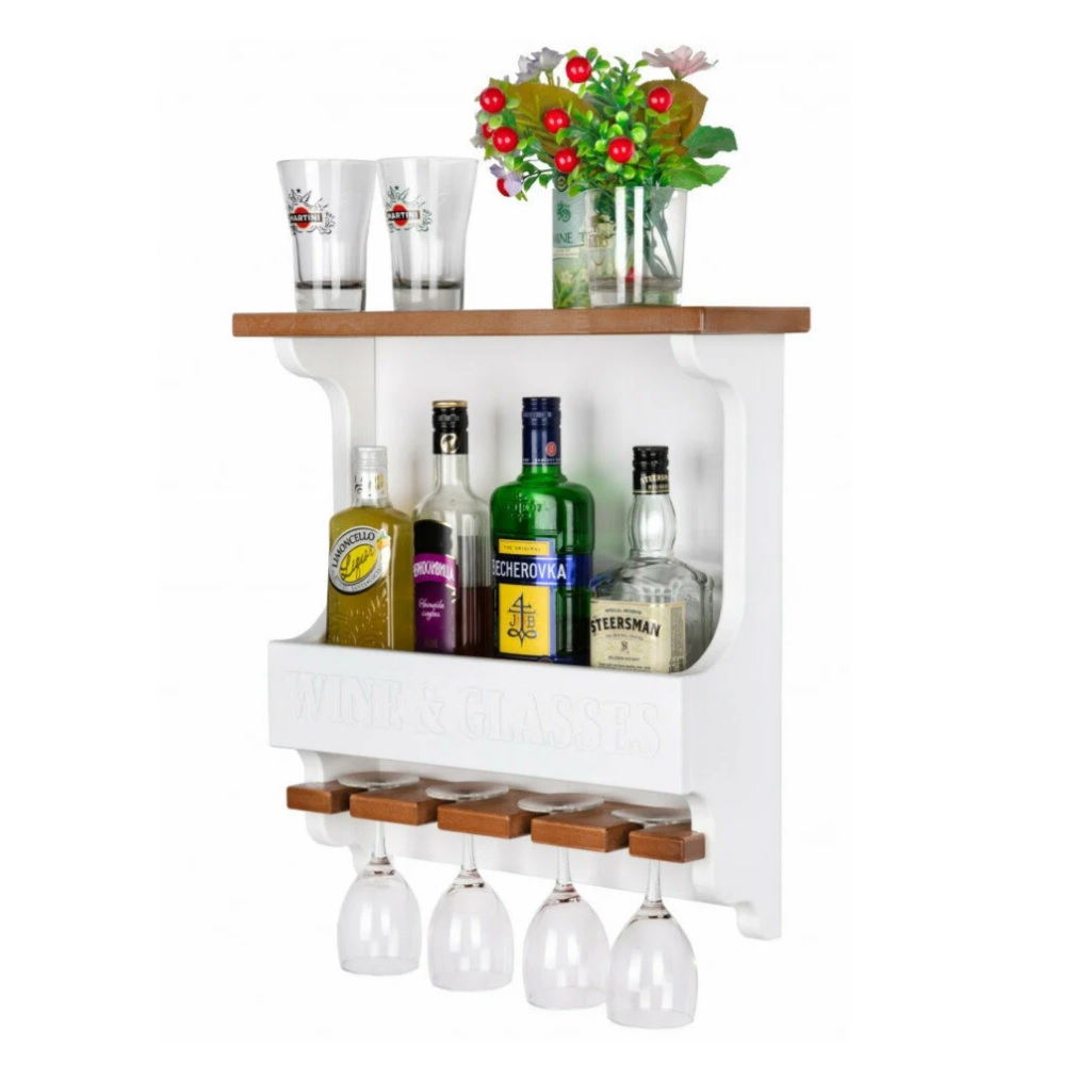 Винная полка Wine&Glasses 140х500х510 мм, для бокалов, шпон, береза белая