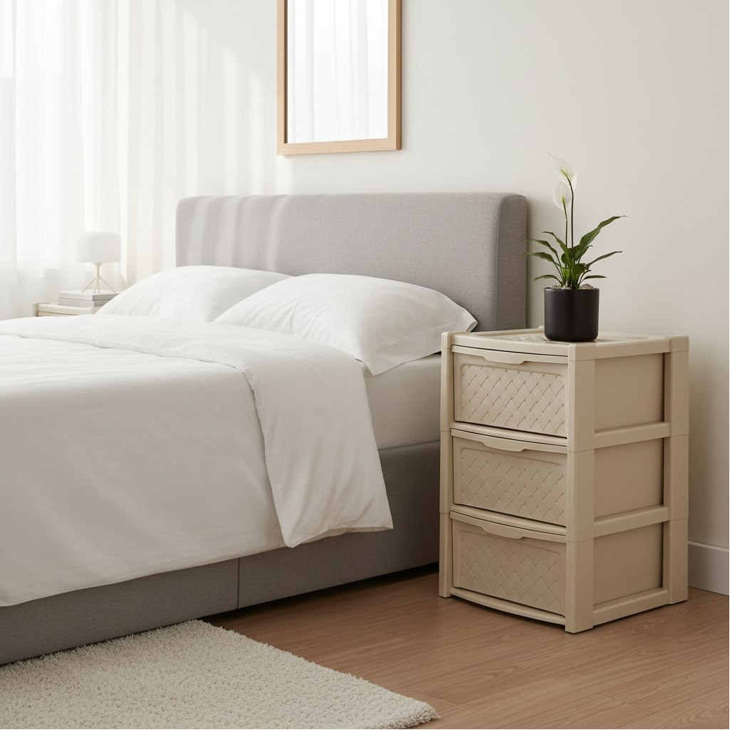 Комод Эльфпласт Виола 339, пластиковый, 3-х секционный, слоновая кость, 39х39х63.5 см