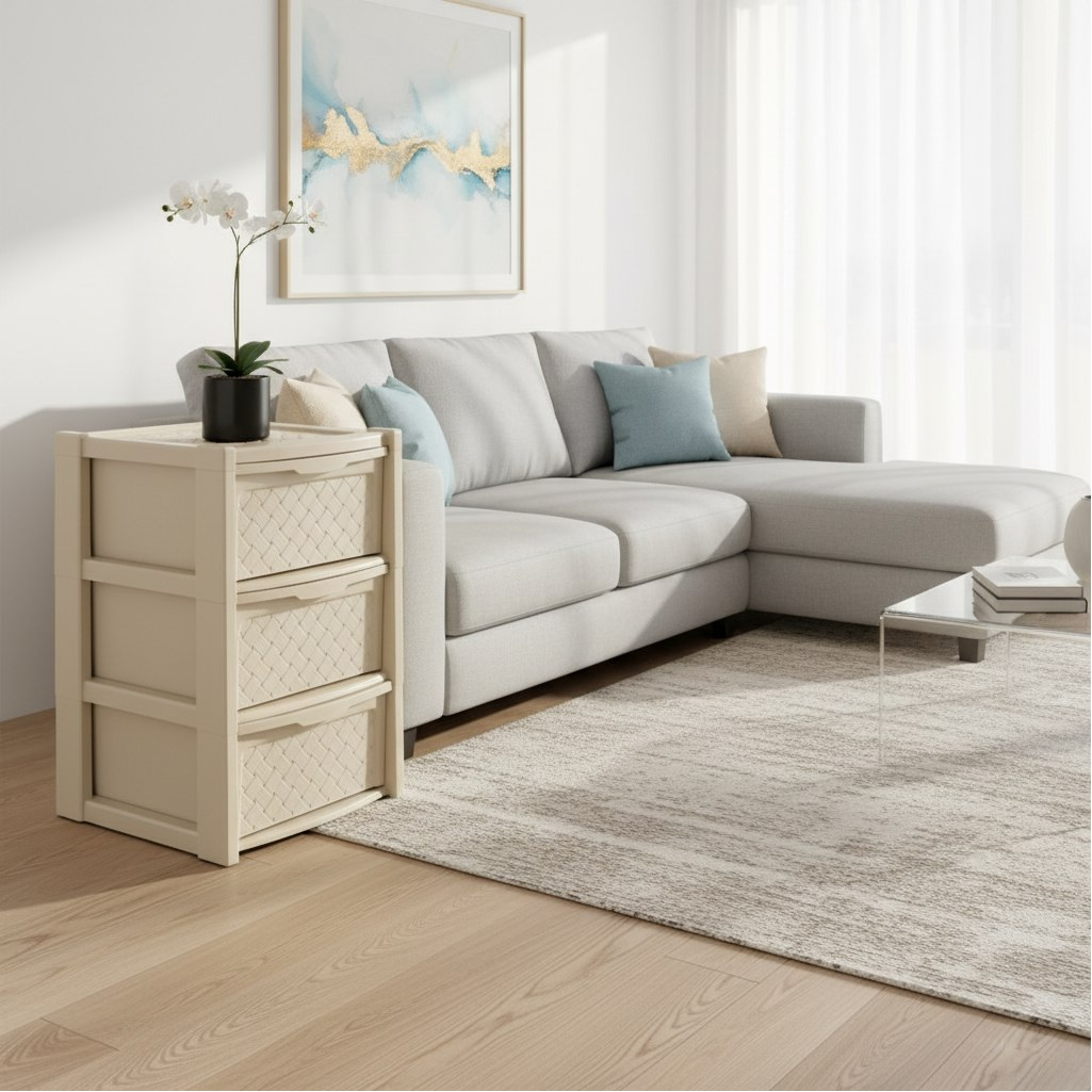 Комод Эльфпласт Виола 339, пластиковый, 3-х секционный, слоновая кость, 39х39х63.5 см