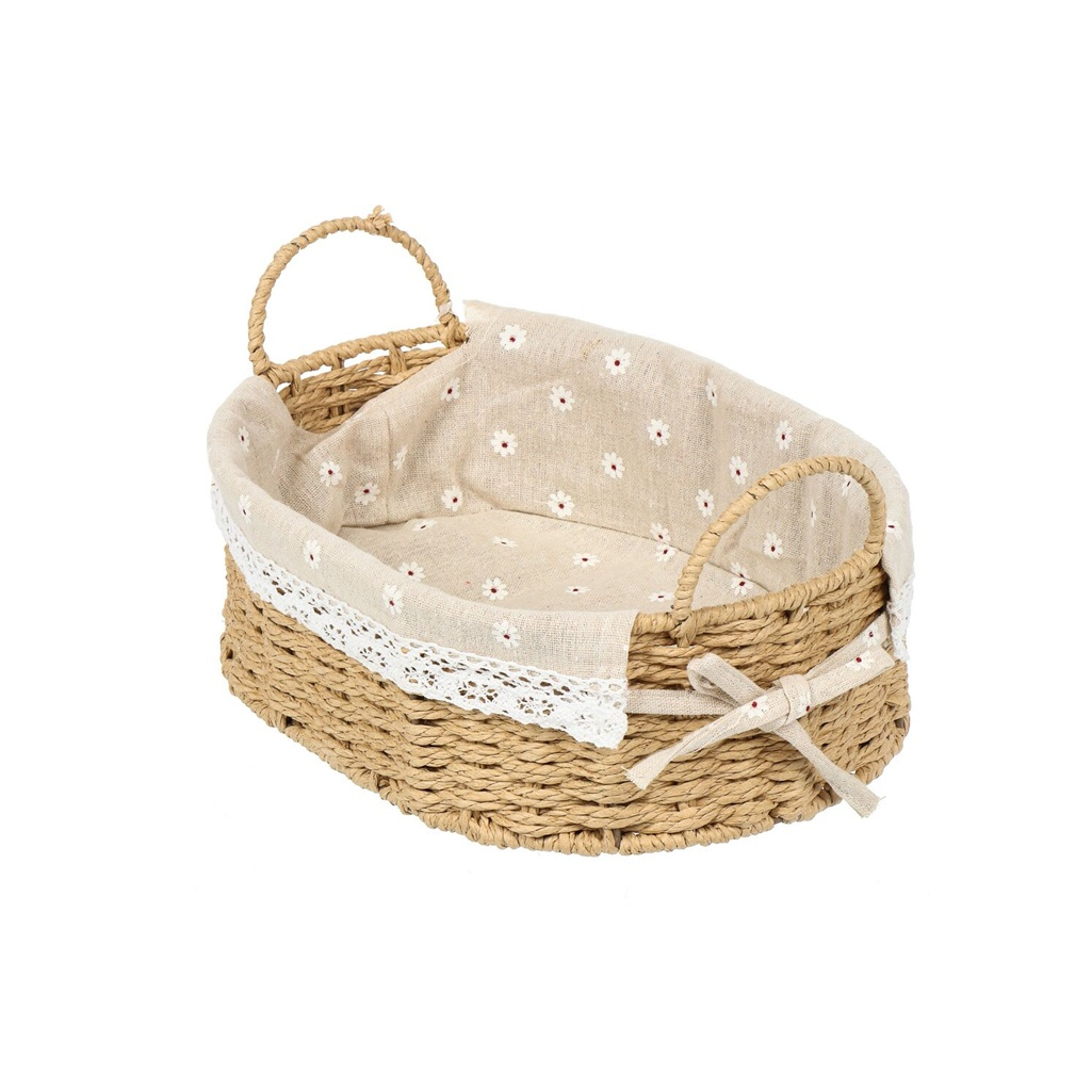 Корзина Y4-7647 плетёная, овальная с ручками, бежевая 10х21х30 см