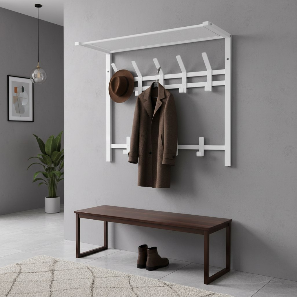 Вешалка настенная с полкой ЗМИ Торонто 22, ВСПТ22 Б, 9 крючков, белая, 270х585х670 мм