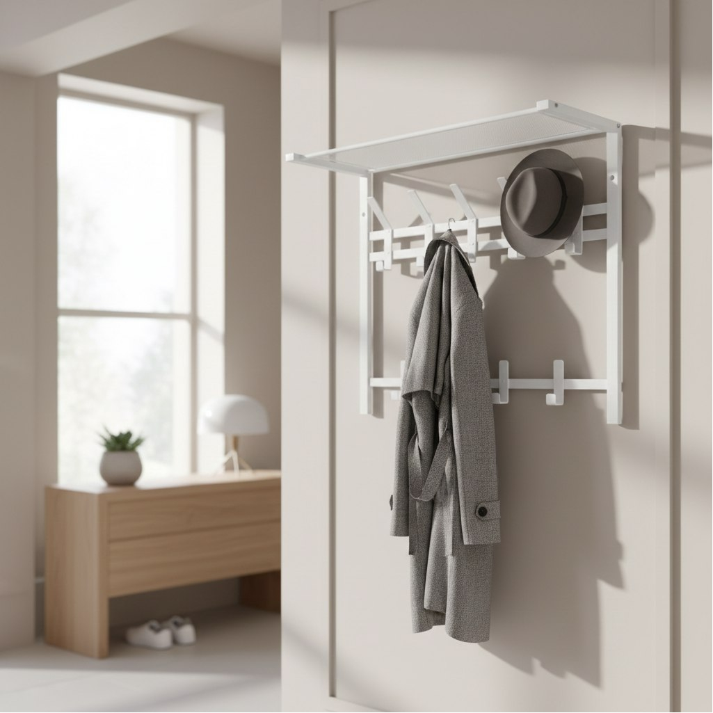 Вешалка настенная с полкой ЗМИ Торонто 22, ВСПТ22 Б, 9 крючков, белая, 270х585х670 мм