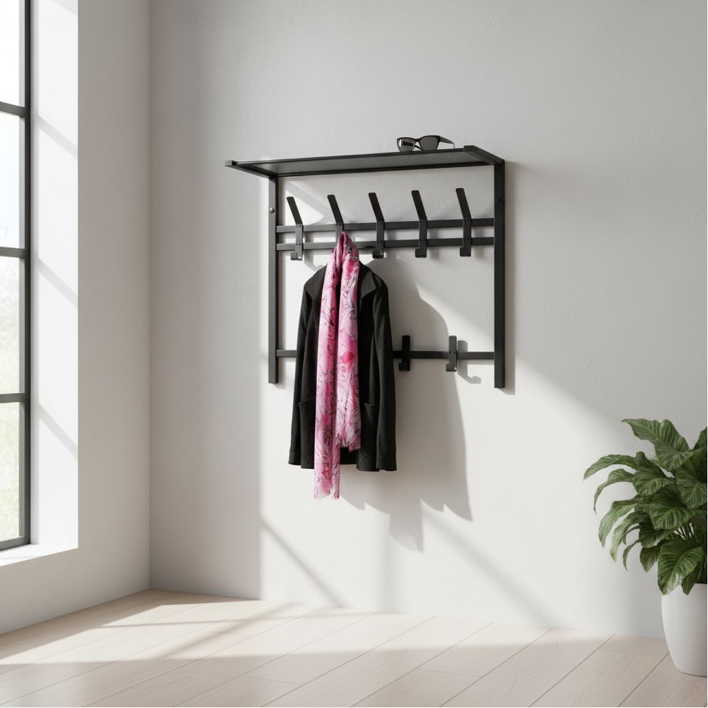 Вешалка настенная ЗМИ Торонто ВСПТ22 с полкой, 9 крючков, графит, 27х58.5х67 см