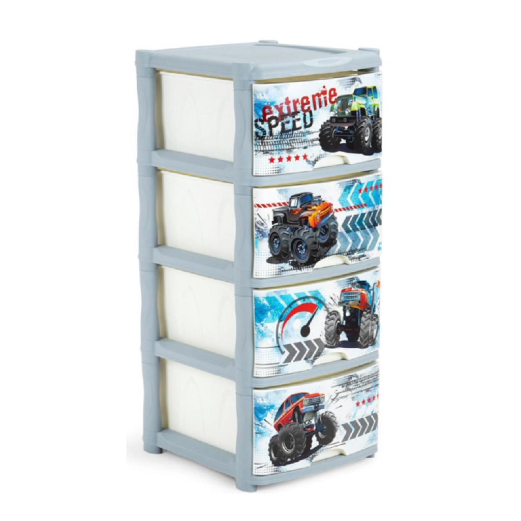 Комод четырехсекционный Little Angel Cool Супер трак, детский, серебристый