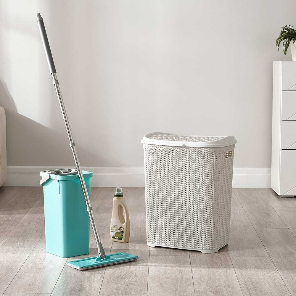 Корзина для белья VIiolet Вязь 206006, с крышкой, пластик, белая, 360х440х520 мм, 60 л
