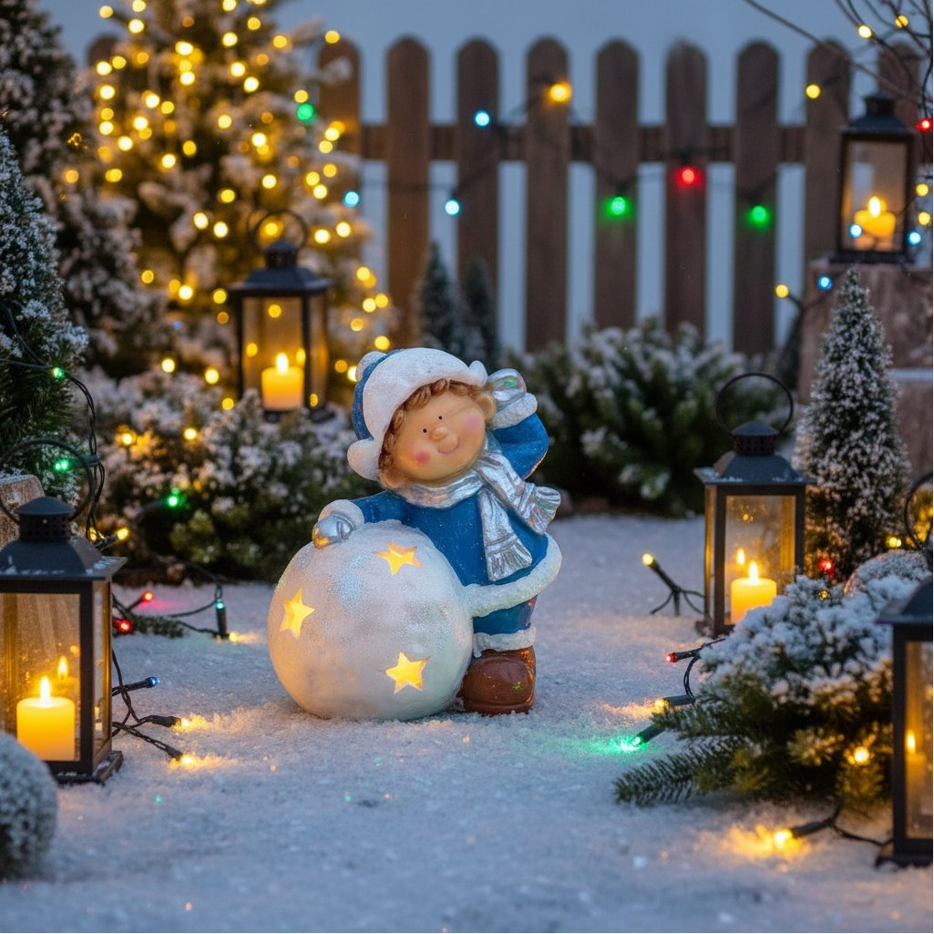 Скульптура-фигура для сада Мальчик около шара, полистоун, 23х34х36 см